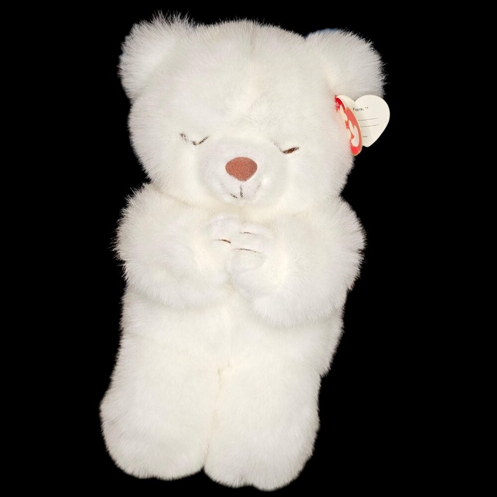 TY Beanie Baby Praying Bear Faith 1995 White Praying Plush Stuffed Animal 10" - Picture 2 of 11